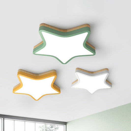 Nordic Star Flush Mount Wooden Ceiling Light For Kids Bedroom With Led Lighting Fixture