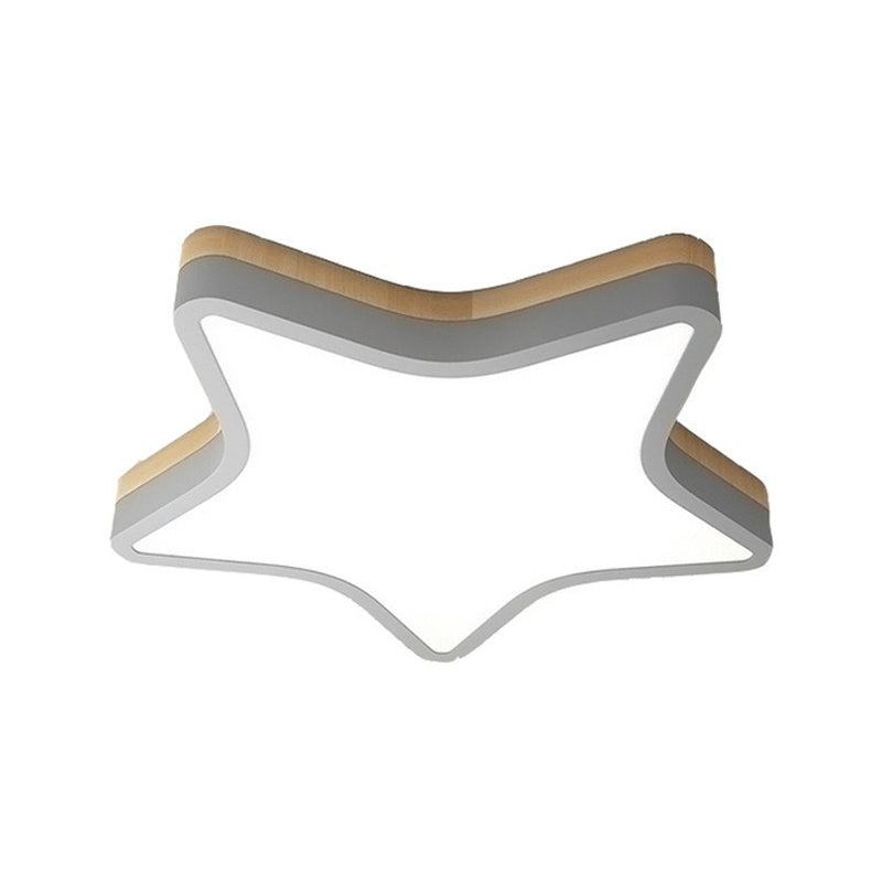 Nordic Star Flush Mount Wooden Ceiling Light For Kids Bedroom With Led Lighting Fixture