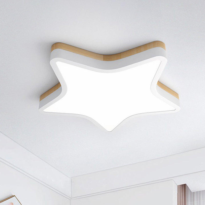 Nordic Star Flush Mount Wooden Ceiling Light for Kids Bedroom with LED Lighting Fixture