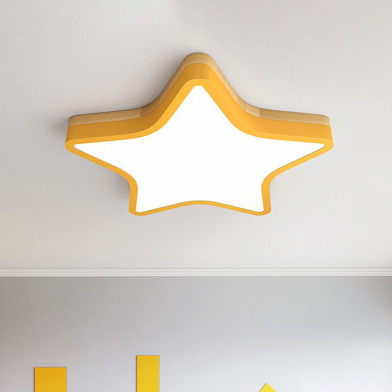 Nordic Star Flush Mount Wooden Ceiling Light for Kids Bedroom with LED Lighting Fixture