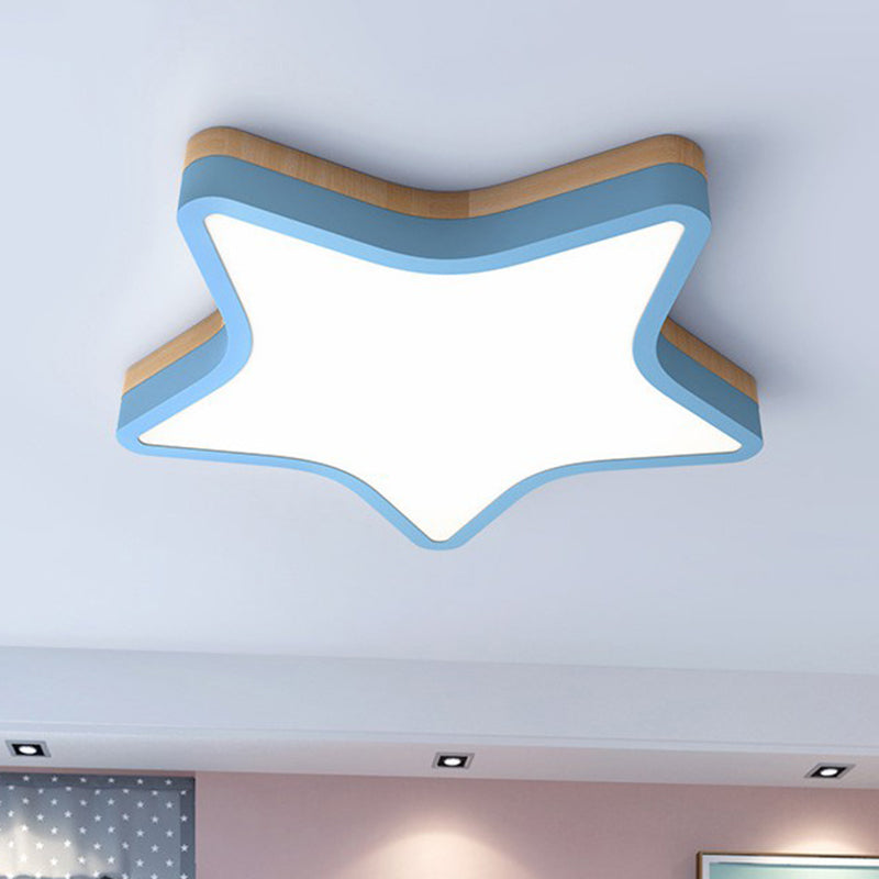 Nordic Star Flush Mount Wooden Ceiling Light for Kids Bedroom with LED Lighting Fixture