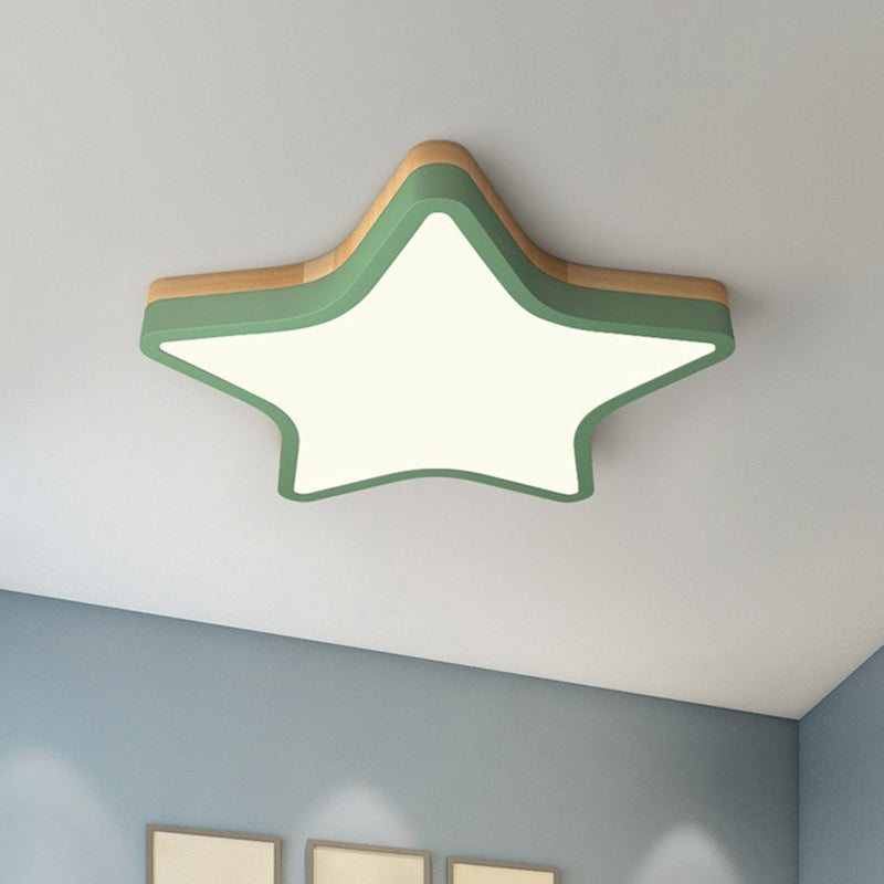 Nordic Star Flush Mount Wooden Ceiling Light for Kids Bedroom with LED Lighting Fixture