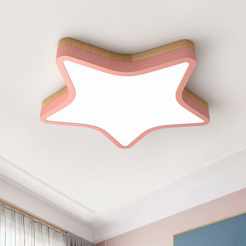 Nordic Star Flush Mount Wooden Ceiling Light For Kids Bedroom With Led Lighting Fixture Pink / Small