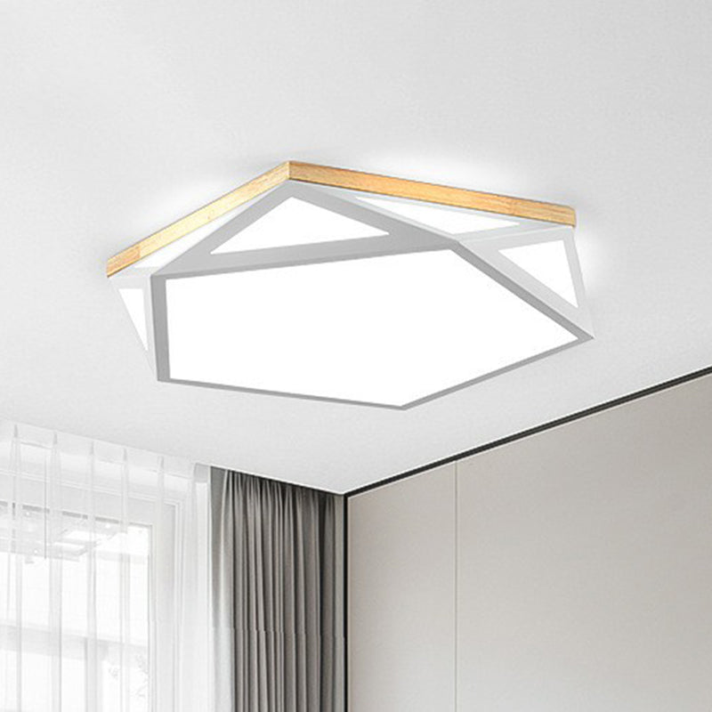 Metallic Led Flush Mount Ceiling Light With Pentagon Acrylic Shade - Minimalist Bedroom Lighting