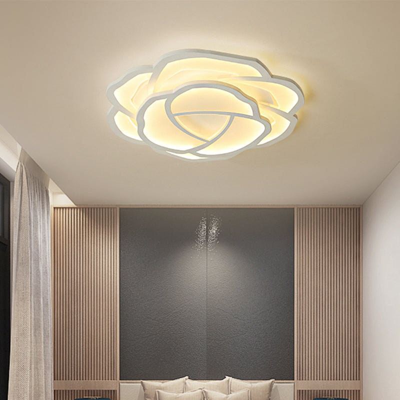 LED Acrylic Shaded Rose Flush Mount Ceiling Lamp - Simplicity Bedroom Light (16"/20.5") in Warm/White