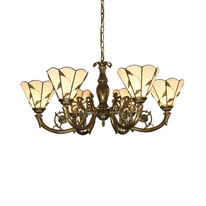 Hand Cut Glass Beige Chandelier with Scalloped Edge - Classic Pendant Light Fixture
