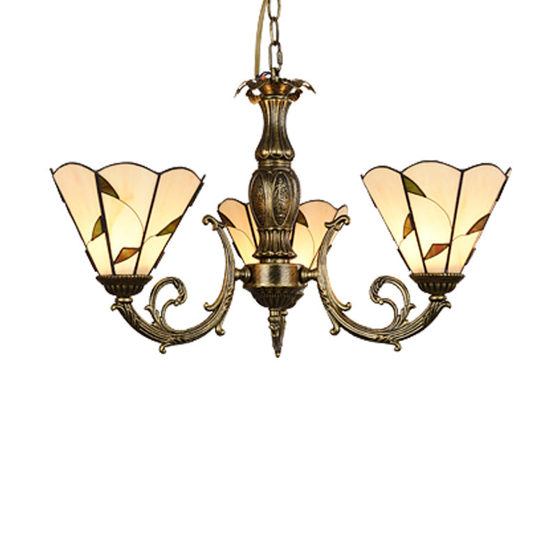 Hand Cut Glass Beige Chandelier with Scalloped Edge - Classic Pendant Light Fixture