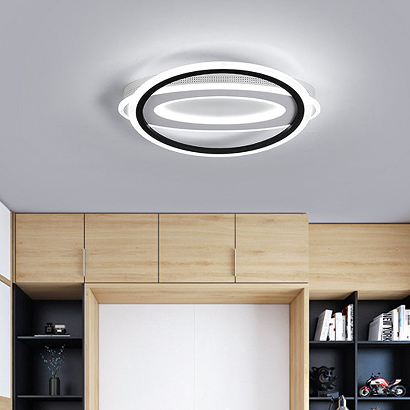 Oval Led Ceiling Flush Mount - 16.5/19.5/23.5 Wide Black & White Acrylic Bedroom Light In