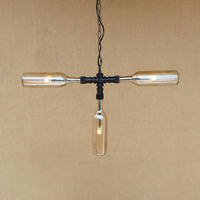 Vintage Style Chandelier Lamp with 3 Glass Shades in Smoke Grey/Blue for Bar Lighting