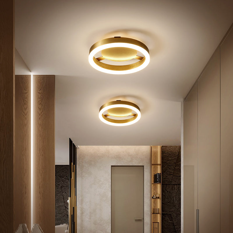 Plafonnier LED en métal doré pour couloirs modernes - Rond/carré, lumière chaude/blanche