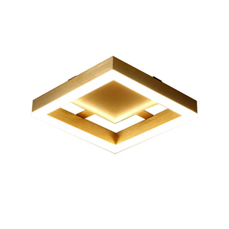 Plafonnier LED en métal doré pour couloirs modernes - Rond/carré, lumière chaude/blanche