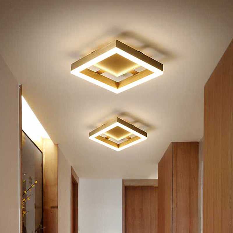 Plafonnier LED en métal doré pour couloirs modernes - Rond/carré, lumière chaude/blanche