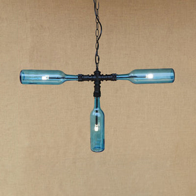 Vintage Style Chandelier Lamp with 3 Glass Shades in Smoke Grey/Blue for Bar Lighting