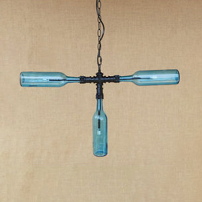 Vintage Style Chandelier Lamp with 3 Glass Shades in Smoke Grey/Blue for Bar Lighting
