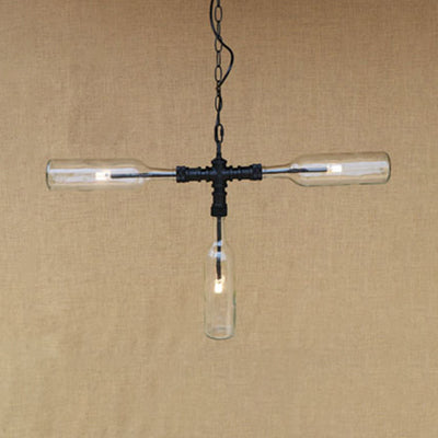 Vintage Style Chandelier Lamp with 3 Glass Shades in Smoke Grey/Blue for Bar Lighting