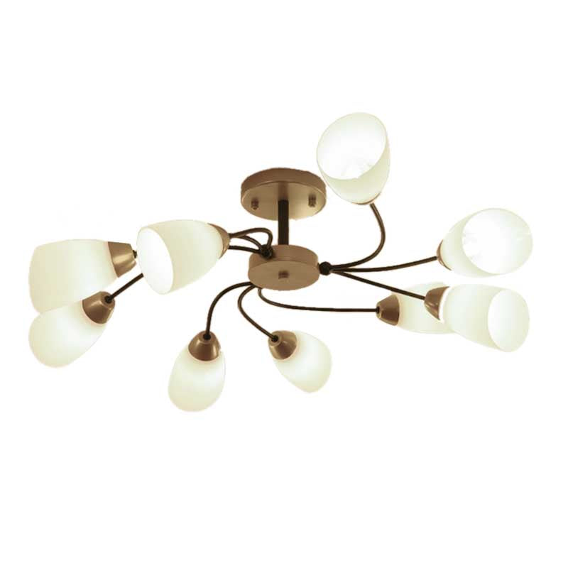 Plafonnier semi-encastré moderne noir/doré à motif floral bouclé - 9/12 lumières, verre blanc laiteux - Luminaire de salon