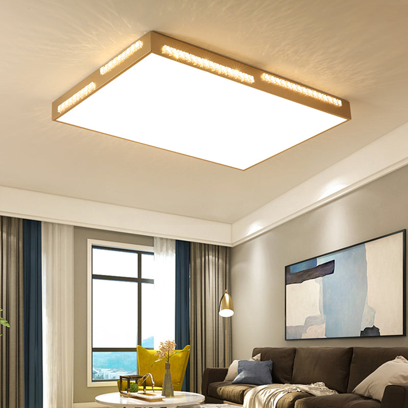 Golden Metal LED Flushmount Ceiling Lamp with Crystal Accents - Simple Square/Rectangular Design, 18"/21.5"/35.5" Wide for Bedroom
