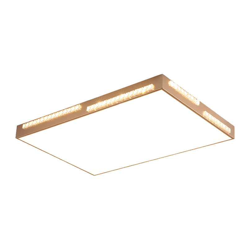 Golden Metal LED Flushmount Ceiling Lamp with Crystal Accents - Simple Square/Rectangular Design, 18"/21.5"/35.5" Wide for Bedroom