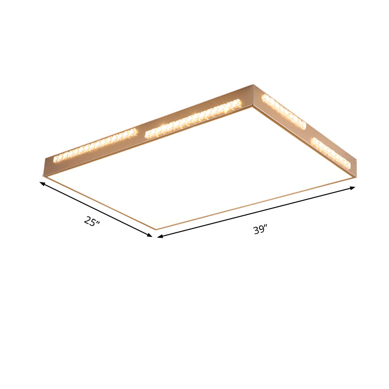Golden Metal Led Flushmount Ceiling Lamp With Crystal Accents - Simple Square/Rectangular Design