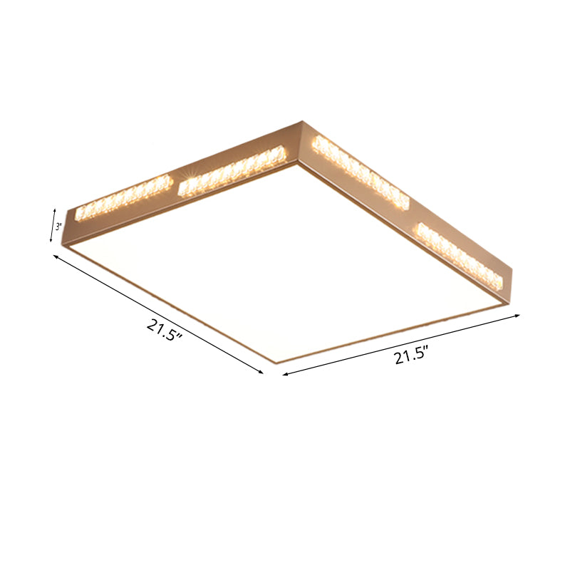 Golden Metal LED Flushmount Ceiling Lamp with Crystal Accents - Simple Square/Rectangular Design, 18"/21.5"/35.5" Wide for Bedroom