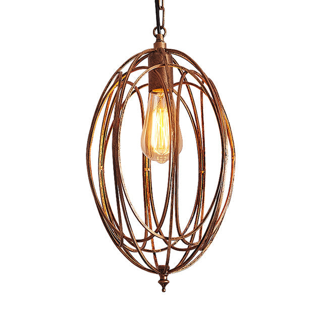 Retro Oval Pendant Light - 1 Head Metallic Ceiling Lamp In Black/White For Living Room Antique Brass