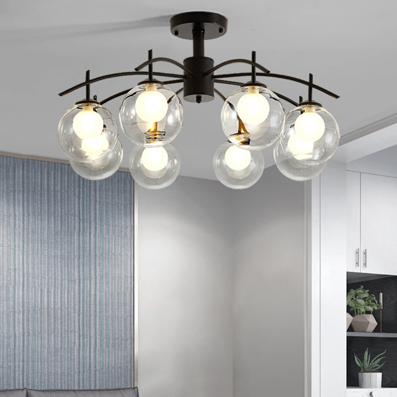 Plafonnier semi-encastré contemporain en forme de boule de verre noire - Lustre de salon à 3/5/6 lumières