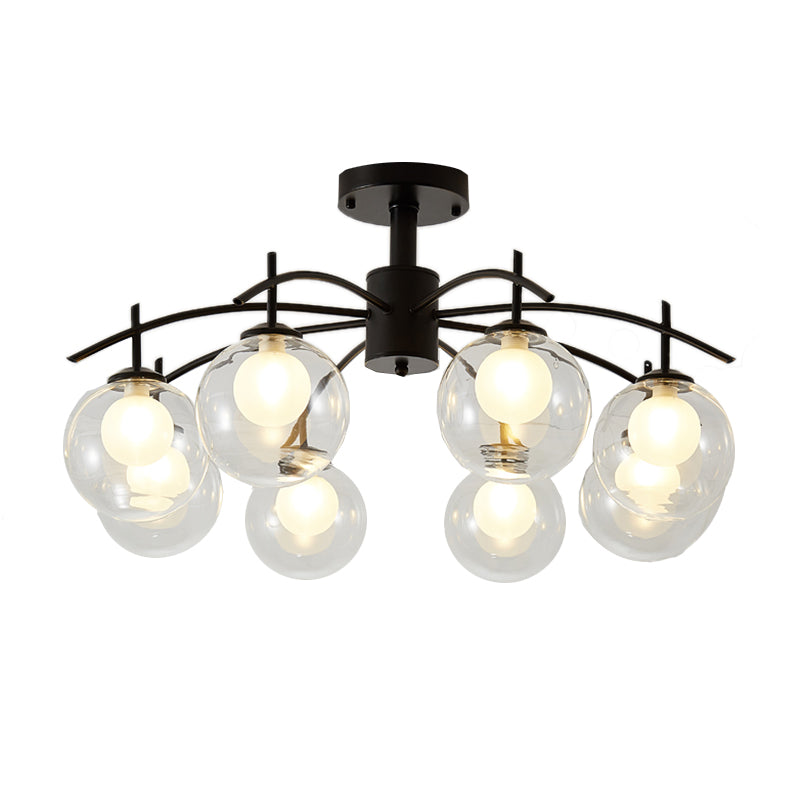 Plafonnier semi-encastré contemporain en forme de boule de verre noire - Lustre de salon à 3/5/6 lumières