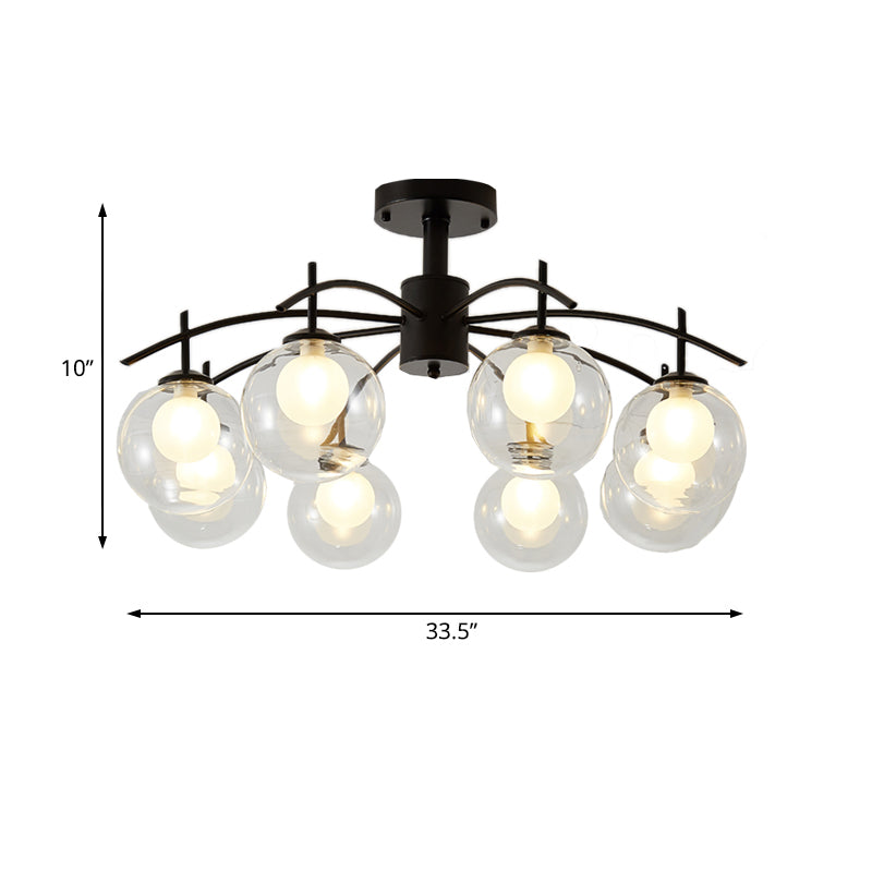 Plafonnier semi-encastré contemporain en forme de boule de verre noire - Lustre de salon à 3/5/6 lumières