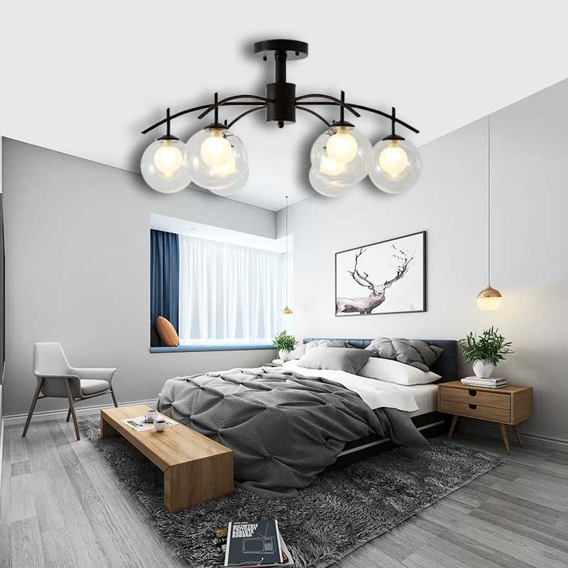 Plafonnier semi-encastré contemporain en forme de boule de verre noire - Lustre de salon à 3/5/6 lumières