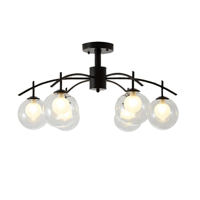 Plafonnier semi-encastré contemporain en forme de boule de verre noire - Lustre de salon à 3/5/6 lumières