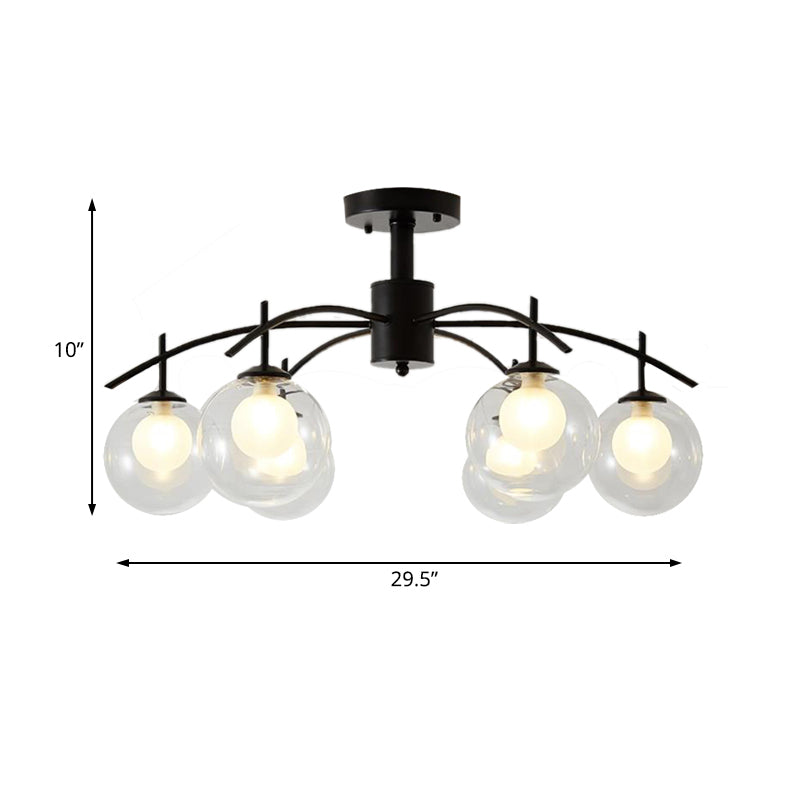 Plafonnier semi-encastré contemporain en forme de boule de verre noire - Lustre de salon à 3/5/6 lumières