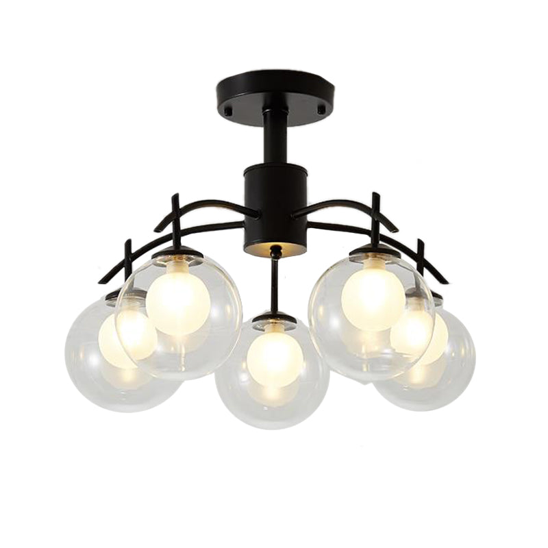 Plafonnier semi-encastré contemporain en forme de boule de verre noire - Lustre de salon à 3/5/6 lumières