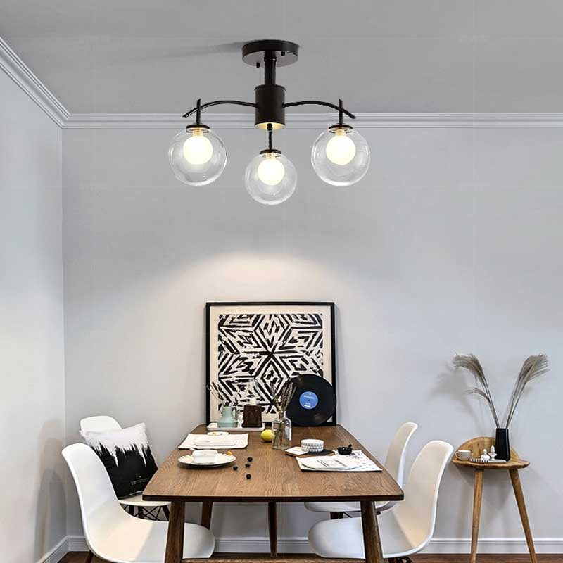 Plafonnier semi-encastré contemporain en forme de boule de verre noire - Lustre de salon à 3/5/6 lumières