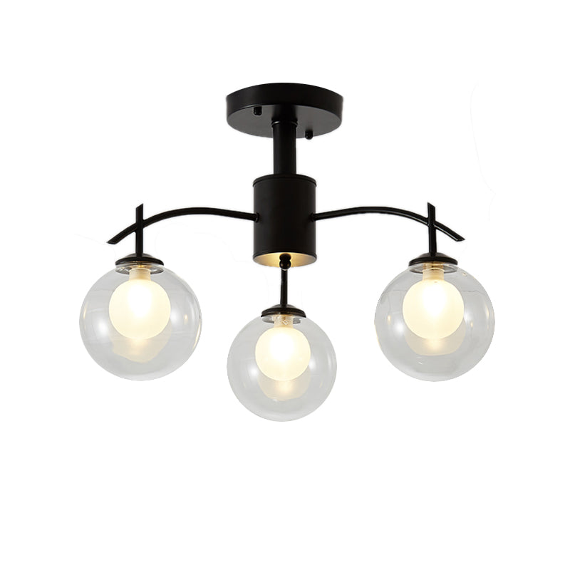 Plafonnier semi-encastré contemporain en forme de boule de verre noire - Lustre de salon à 3/5/6 lumières