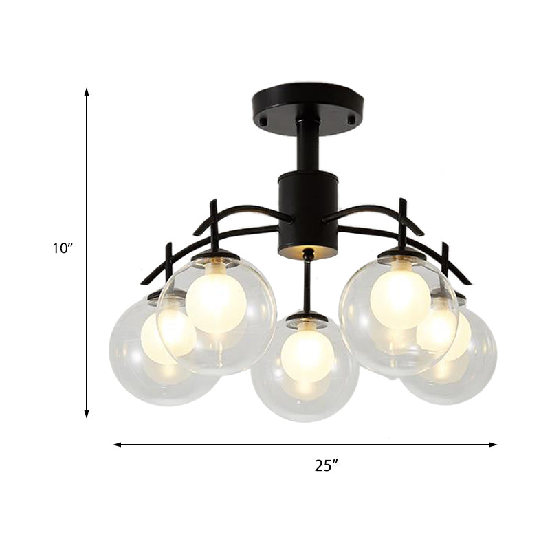 Plafonnier semi-encastré contemporain en forme de boule de verre noire - Lustre de salon à 3/5/6 lumières