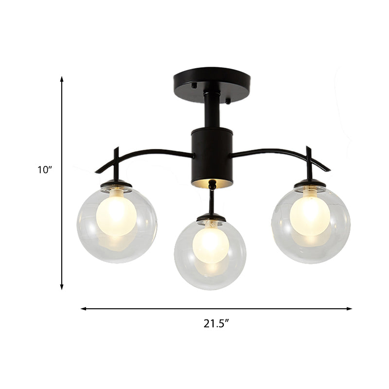 Plafonnier semi-encastré contemporain en forme de boule de verre noire - Lustre de salon à 3/5/6 lumières