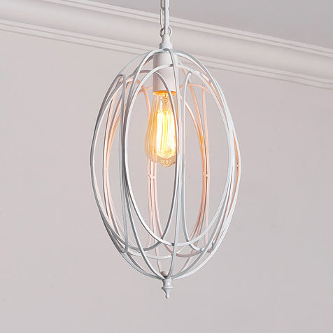 Retro Oval Pendant Light - 1 Head Metallic Ceiling Lamp In Black/White For Living Room White