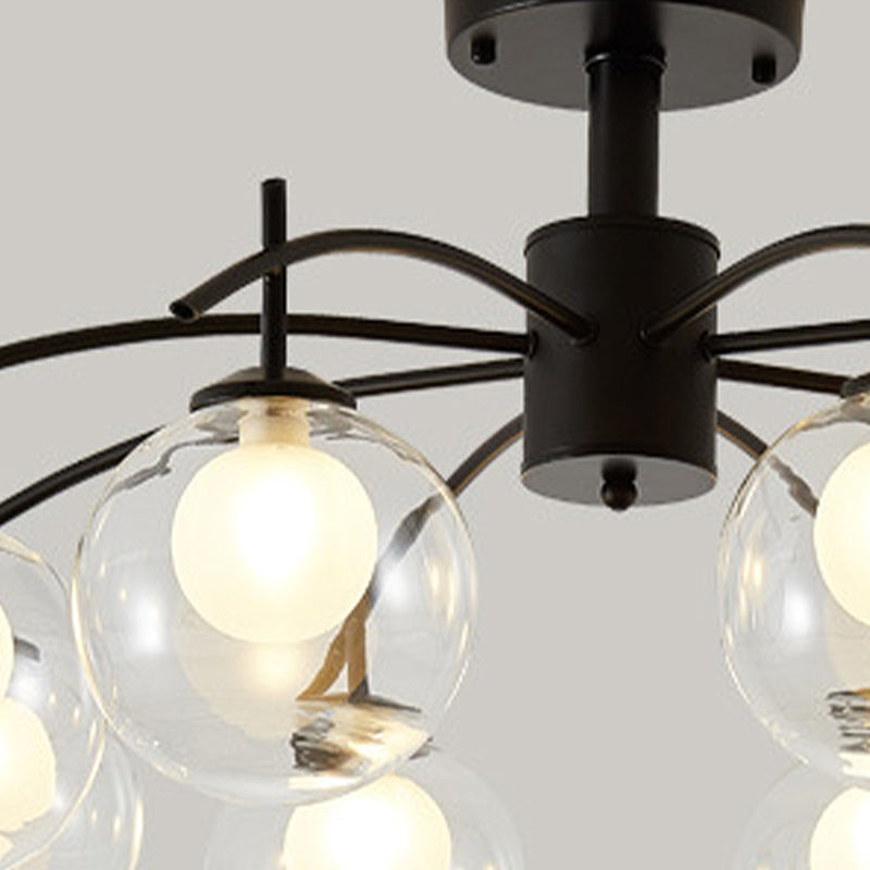 Plafonnier semi-encastré contemporain en forme de boule de verre noire - Lustre de salon à 3/5/6 lumières