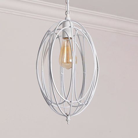 Retro Oval Pendant Light - 1 Head Metallic Ceiling Lamp In Black/White For Living Room