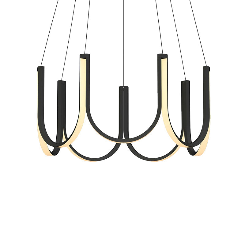 Contemporary Black & White U-Shaped Led Chandelier Pendant With Gold Accents - White/Warm Light