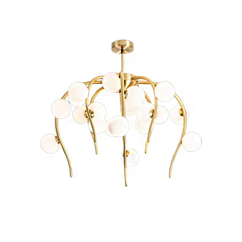 Modern Black/Gold Iron Branch Chandelier with Matte White Balls - 15/20-Light Dining Room Hanging Lamp