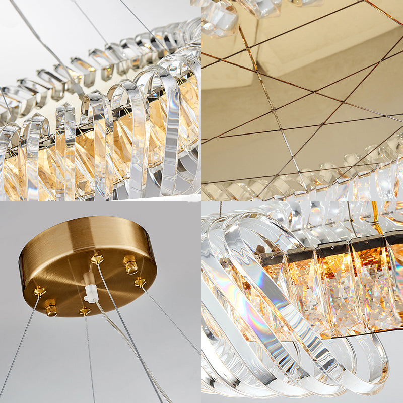 Lustre en cristal à LED contemporain - Lampe de plafond suspendue Clear Treasure Bowl