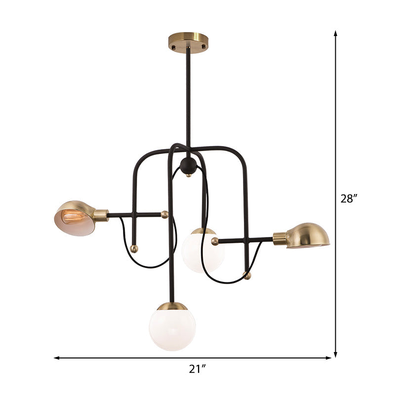Modern Metallic Black Pendant Light Fixture with 4-Lights and Adjustable Hanging Rod - Branch Chandelier