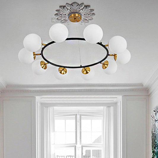 Modern 39" Wide Milk White Glass Chandelier with 10 Lights- Black Ceili