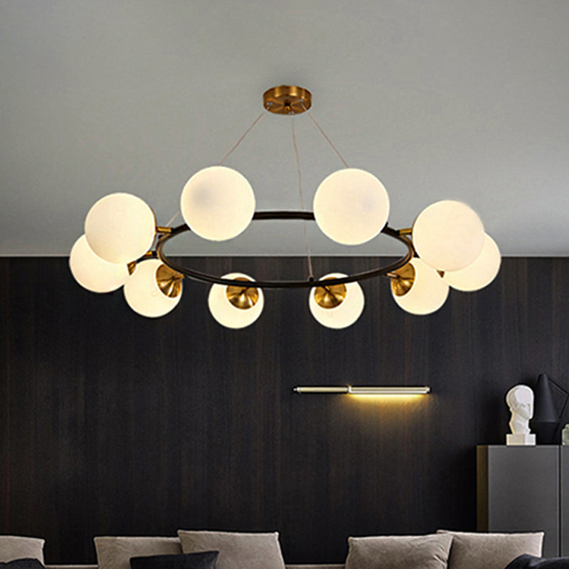 Modern 39" Wide Milk White Glass Chandelier with 10 Lights- Black Ceili