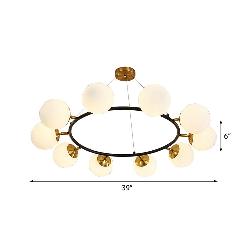 Modern 39" Wide Milk White Glass Chandelier with 10 Lights- Black Ceili