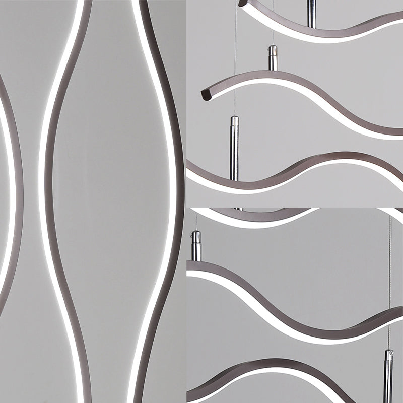 Golden LED Pendant Chandelier with Wavy Design - 22"/27"/41" Wide - Acrylic - White/Warm Light