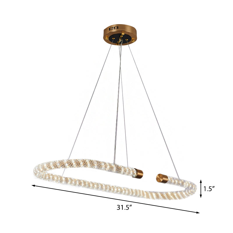 31.5" LED Kitchen Pendant Chandelier with Rope Crystal Shade - Golden Ceiling Fixture