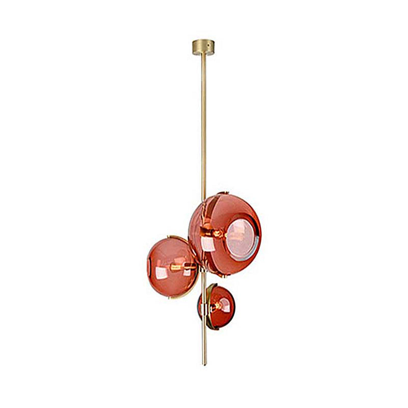 Modern Red Glass Chandelier - Stylish 3-Head Dining Room Pendant Light