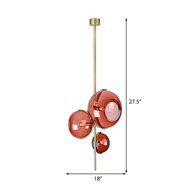 Modern Red Glass Chandelier - Stylish 3-Head Dining Room Pendant Light